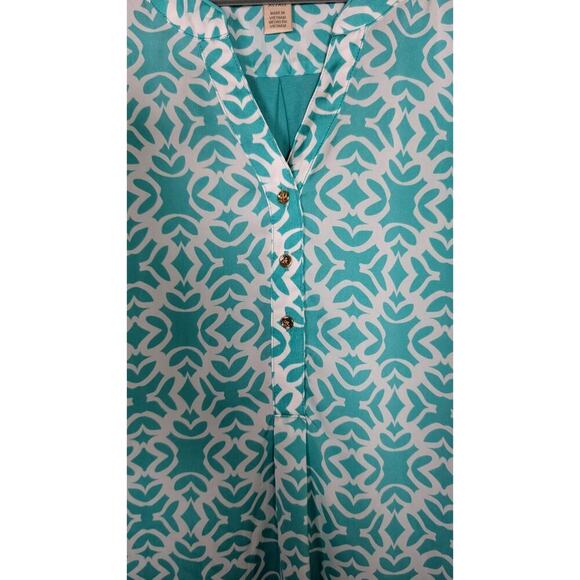 Hanna & Gracie Womens Top Blouse XL Sleeveless Green Batik V Neck Top - Picture 3 of 8